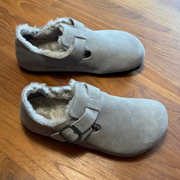 Birkenstock London Shearling in Suede, Whale Gray, US Women's 9-9.5, EU 40 - Picture 4 of 9